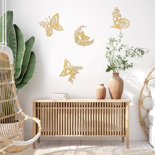 LOYIM 4 Pcs Gold Metal Butterfly Wall Decor