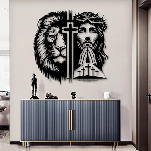 Jesus and Lion Metal Wall Art 19x19 Black