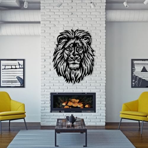 Lion Head Metal Wall Art 35x28 Black