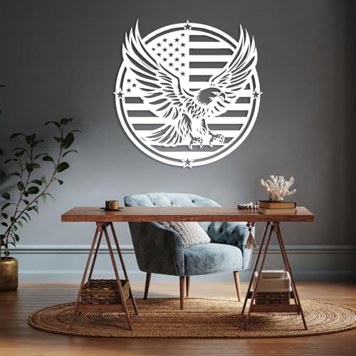 American Flag Eagle Metal Wall Decor - Patriotic Art Sculpture