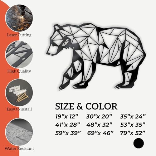 XXQ Black Bear Wall Sculpture 30x20 Metal Art for Modern Home