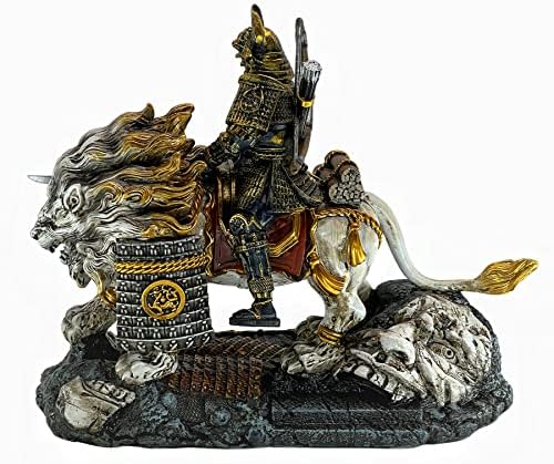 LOOYAR Medieval White Lion Samurai Warrior Resin Statue