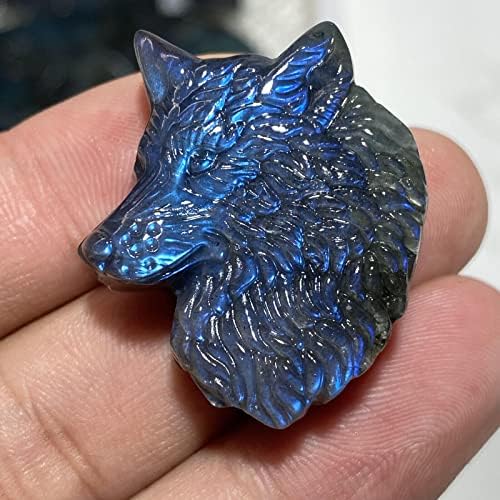 TEAMWILL Labradorite Crystal Wolf Head Sculpture