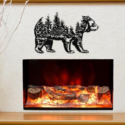 Rajukit Bear Decor - Rustic Wall Sculpture with Mountain and Trees