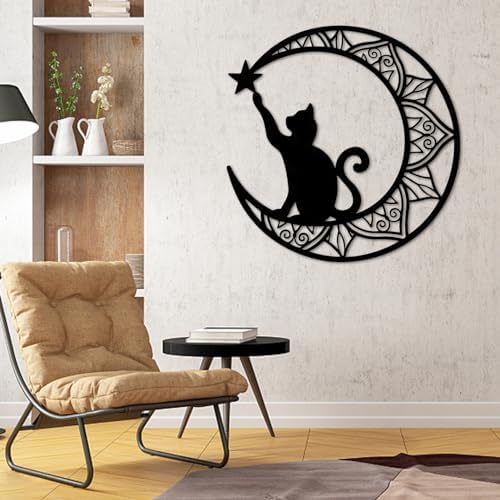 Fzojnxy Premium Black Cat and Moon Wall Sculpture