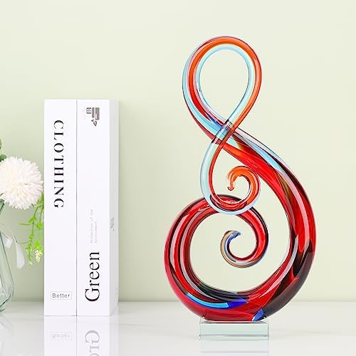 LCCCK 13 Inch Red Hand Blown Glass Sculpture Art Decor