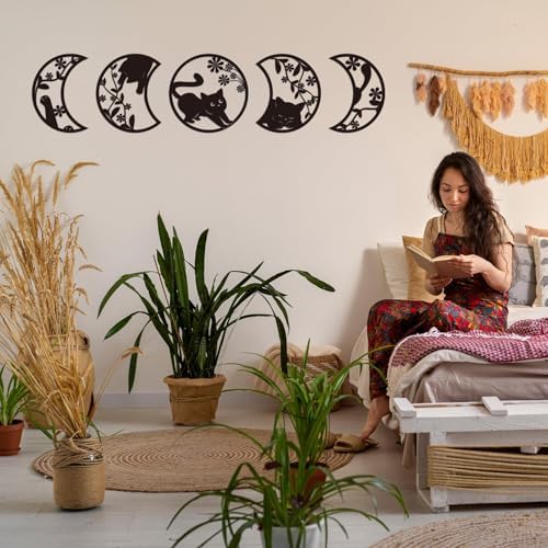 Oubasa Black Cat Moon Phase Wall Art Set of 5
