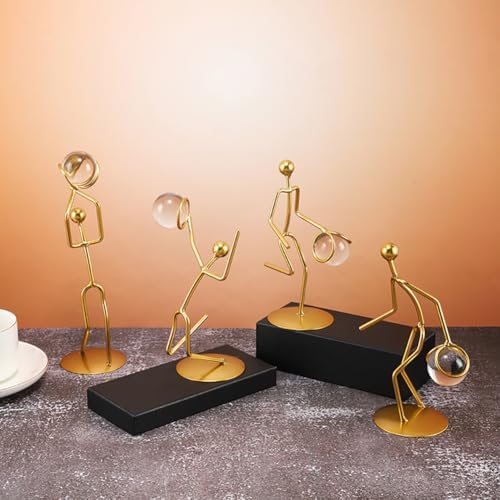 Golden Iron Sportsman Figurine with Crystal Ball Decor Sculpture