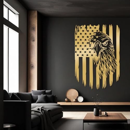 American Flag Eagle Metal Wall Art 24x35 Gold