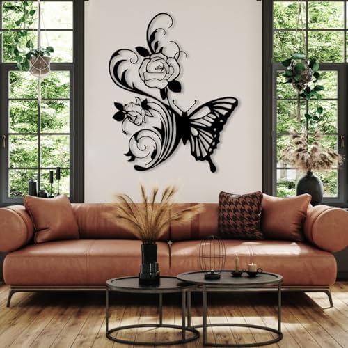 RUNBOAT Metal Flower Butterfly Wall Art - 39x32in Silver