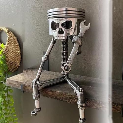Carving Piston Skull Face Metal Art Statue