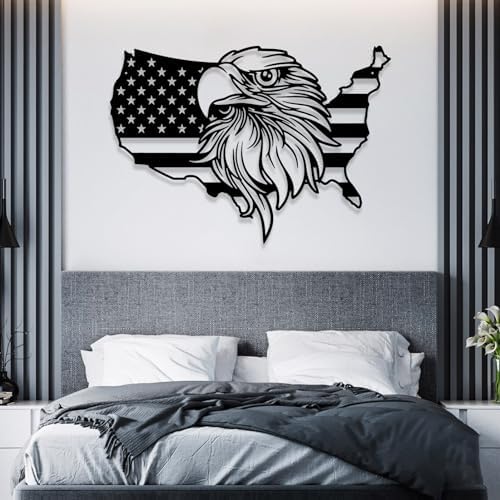 American Flag Metal Wall Art - 30x21 Inch Silver Sculpture