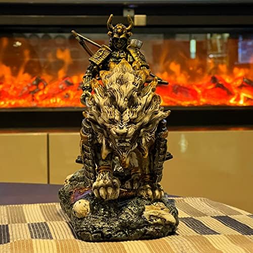 LOOYAR Medieval White Lion Samurai Warrior Resin Statue