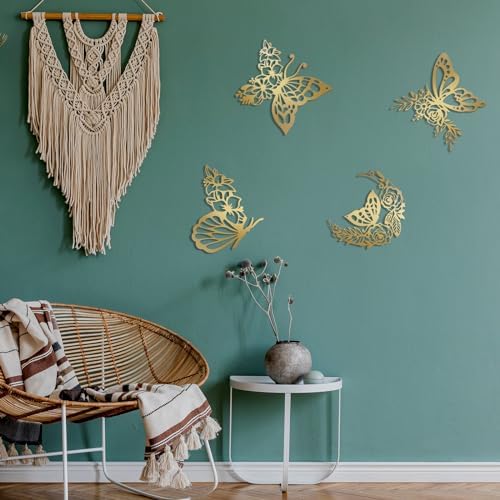 LOYIM 4 Pcs Gold Metal Butterfly Wall Decor