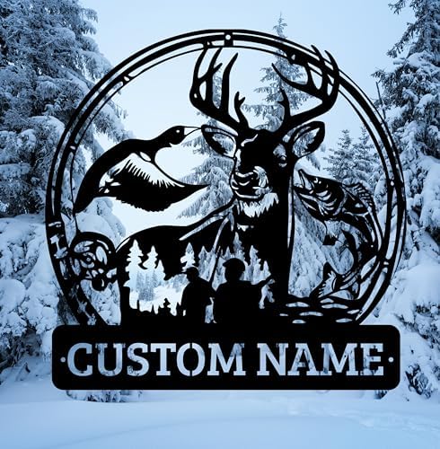 Personalized Deer Duck and Bass Fishing Metal Wall Art 16 Inch
