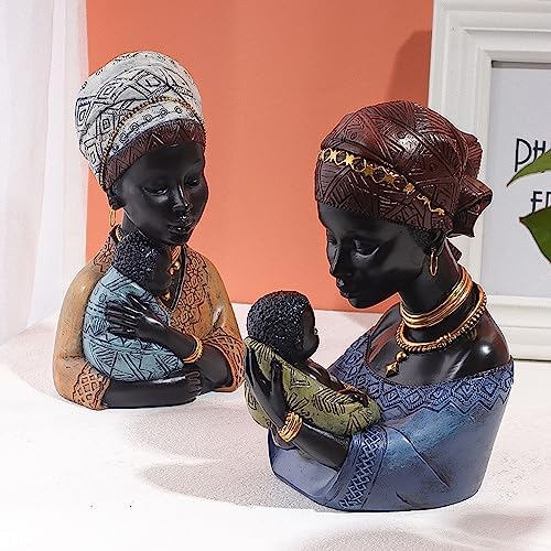 African Mother and Child Decor Statues for Home