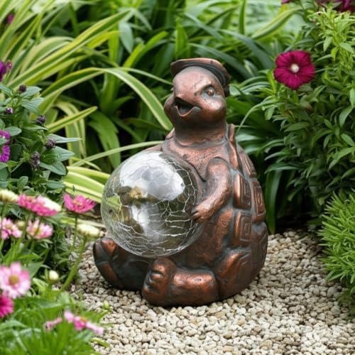 Sagebrook Home Solar Turtle Garden Statue 7 Inches Bronze Copper