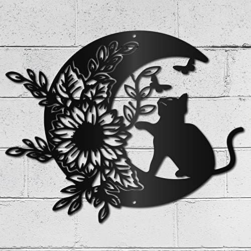 CREATCABIN Black Cat Moon Wall Sculpture