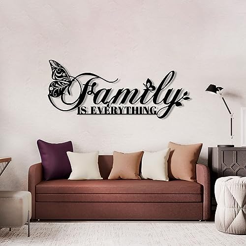 Family Is Everything Metal Wall Art with Butterfly 31x13 Inches Black