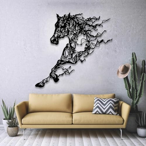 Cadeali Metal Tree Horse Wall Art Decor 35x20 Inches