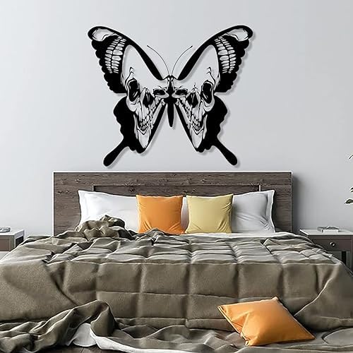 Butterfly Skull Wall Art Decor Black Metal 30x26 Inches