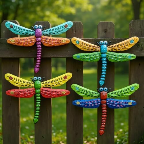 GENHAOTHREE 142 Inch Giant Metal Dragonfly Wall Decor 4 Pack