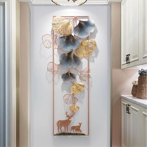 BHOLI 3D Metal Deer Ginkgo Leaf Wall Sculpture