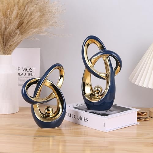 Modern Blue and Gold Decor Desk Sculpture for Home