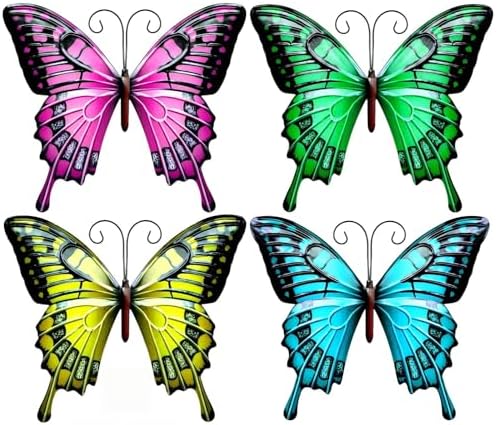 GENHAOTHREE 4-Pack Weatherproof Metal Butterfly Wall Decor