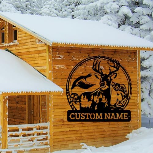 Personalized Deer Duck and Bass Fishing Metal Wall Art 16 Inch