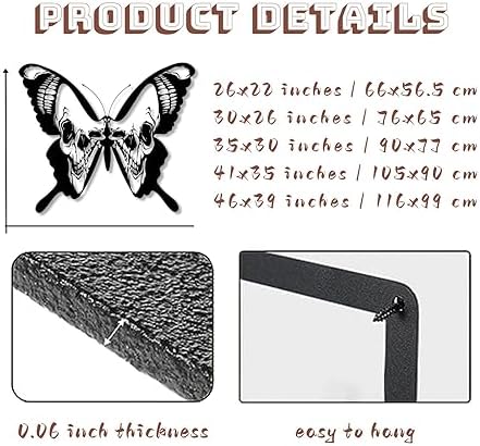 Butterfly Skull Wall Art Decor Black Metal 30x26 Inches
