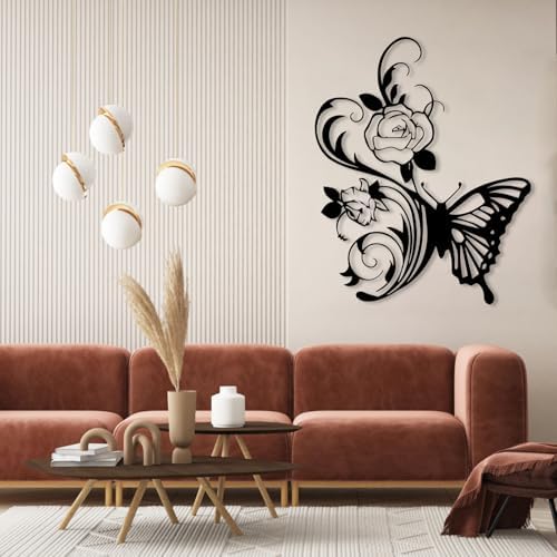 RUNBOAT Metal Flower Butterfly Wall Art - 39x32in Silver