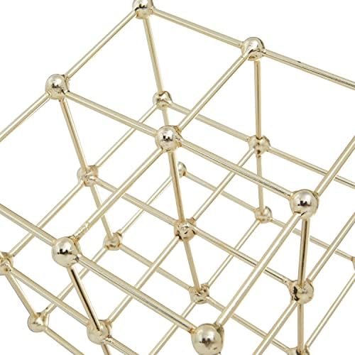 Deco 79 Gold Marble Cube Sculpture with Black Base