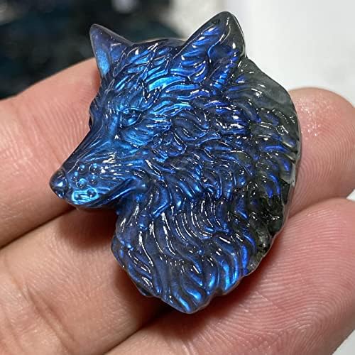 TEAMWILL Labradorite Crystal Wolf Head Sculpture