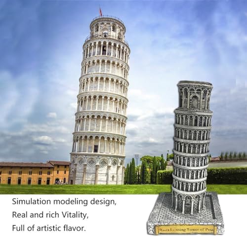 Italy Leaning Tower of Pisa Statue Sculpture - Gray Resin Decor
