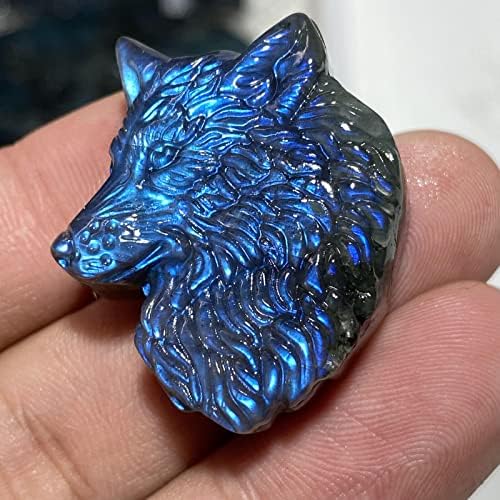 TEAMWILL Labradorite Crystal Wolf Head Sculpture