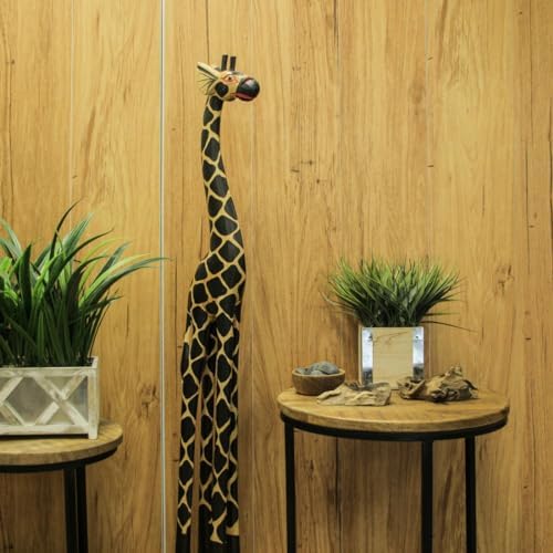 Zeckos 36-Inch Tall Hand-Carved Brown Wood Giraffe Sculpture