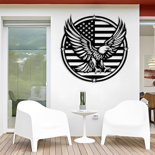 American Flag Eagle Metal Wall Decor - Patriotic Art Sculpture