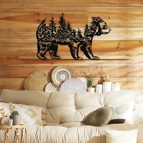 Rajukit Bear Decor - Rustic Wall Sculpture with Mountain and Trees