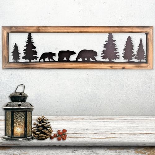 BestGiftEver Rustic Wood Frame Bear Wall Art 34 Inch