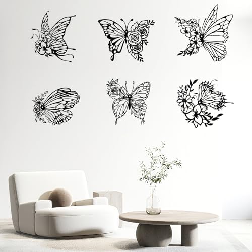 LIOUCBD 6Pcs Butterfly Wall Art Metal Decor Black