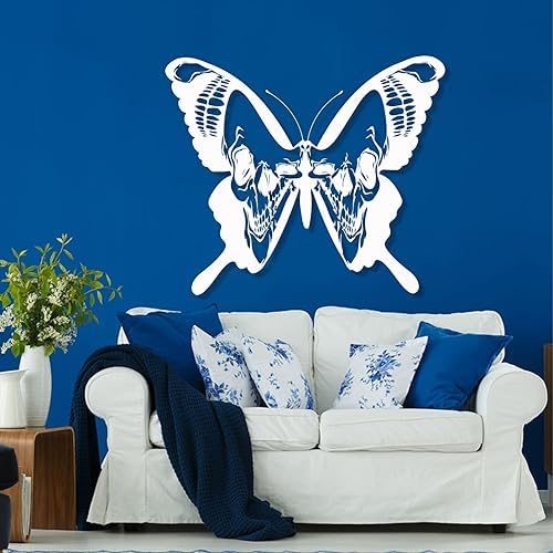 Butterfly Skull Wall Art Decor Black Metal 30x26 Inches