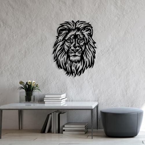 Lion Head Metal Wall Art 35x28 Black