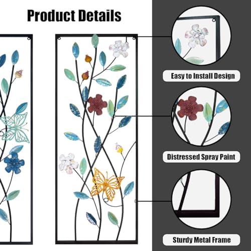 Lifuleiyin 2 Piece Metal Wall Art Butterfly with Flowers
