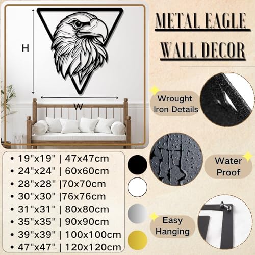 Bald Eagle Metal Wall Art - 24x24 Inch Silver Sculpture