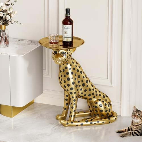 Homary Leopard Statue Side Table with Tray Top