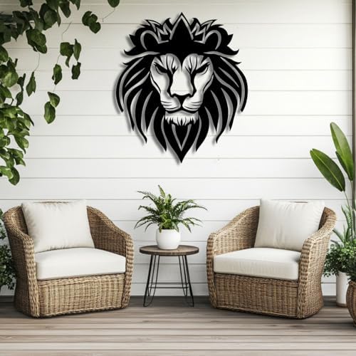 Flewfar Metal Wall Art Lion 24x24 Unframed Black