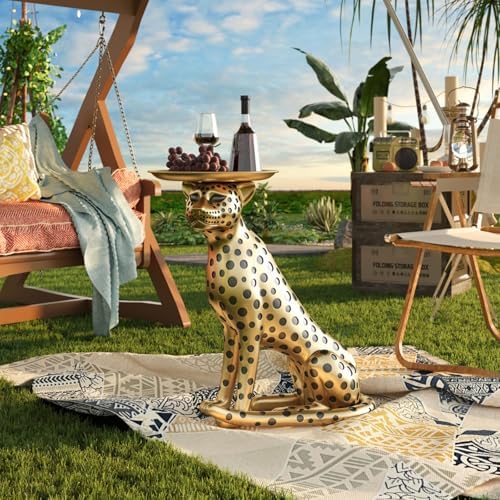 Homary Leopard Statue Side Table with Tray Top