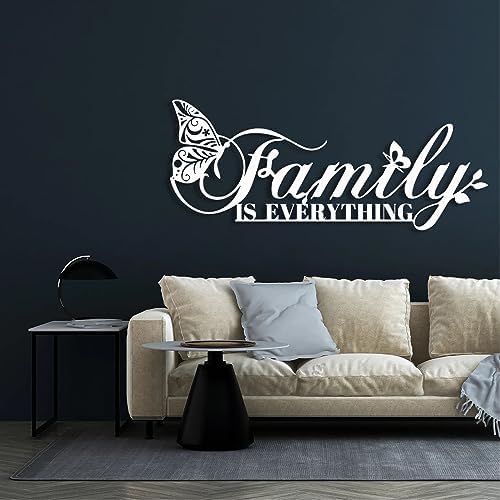 Family Is Everything Metal Wall Art with Butterfly 31x13 Inches Black