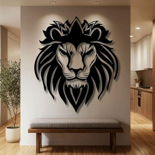 Flewfar Metal Wall Art Lion 24x24 Unframed Black